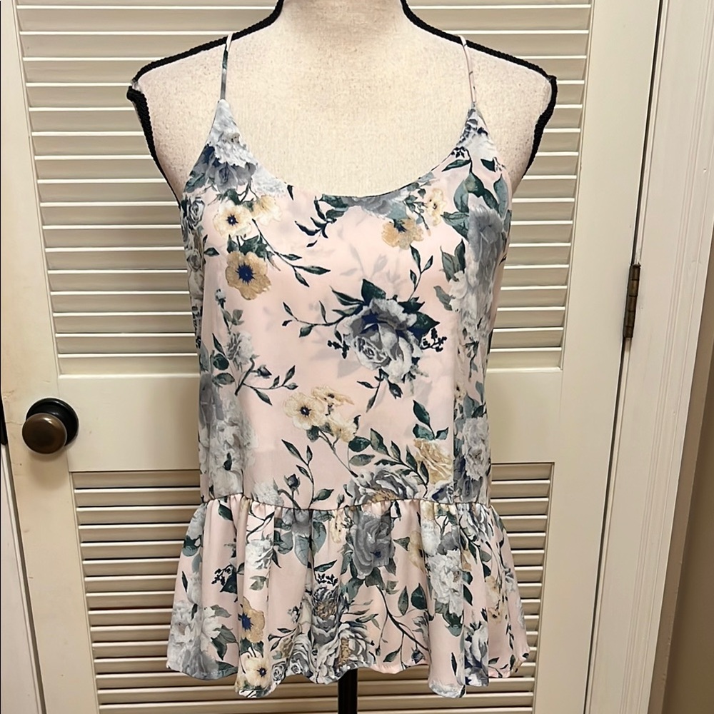 Newbury Kustom Spaghetti Strap, Peplum Top in Pink, EUC